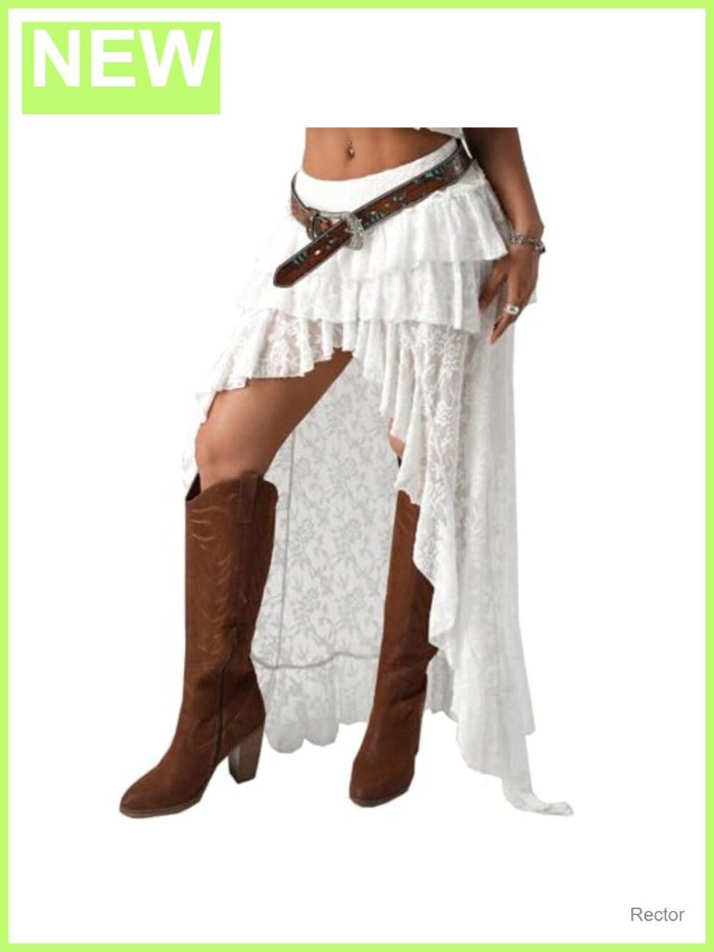 Women's Sheer Mesh Lace Maxi Skirt High Low Asymmetrical Ruffle Hem